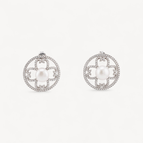 Ohrstecker aus 925er Sterlingsilber mit Zirkonia und runden Flussperlen (23 mm), 1 Paar