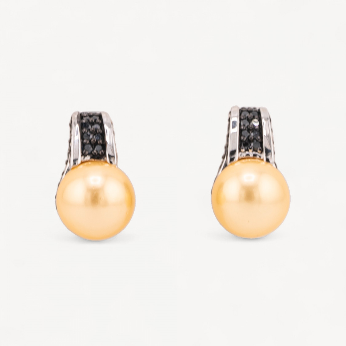 Orecchini Di Argento 925 A Perno Con Zirconi Neri E Perle Di Maiorca Tondo Oro 10x16mm-ARGENT 925 DESIGN ITALIE | Worldofjewel.com