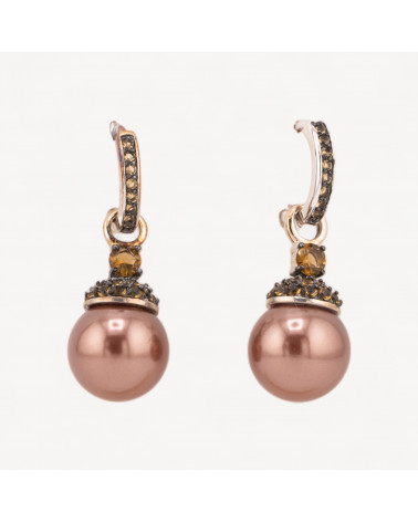Orecchini Di Argento 925 Cerchio A Perno Con Zirconi Ambra E Perle Di Maiorca Bronzo-DES BOUCLES D'OREILLES | Worldofjewel.com