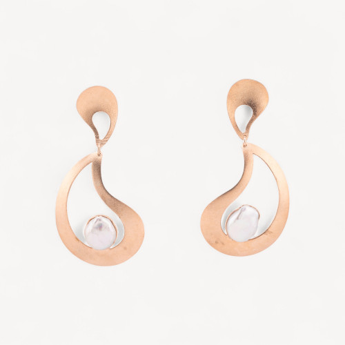 925 Silver Earrings Made in Italy with River Pearls and Rose Gold Drop