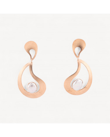 Orecchini Di Argento 925 Made in ITALY Con Perle Di Fiume Goccia Oro Rosa-ARGENT 925 DESIGN ITALIE | Worldofjewel.com