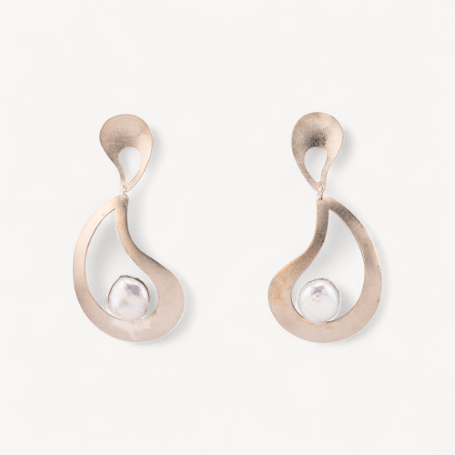 Boucles d'oreilles en argent 925 fabriquées en Italie avec perles de rivière pendantes plaquées rhodium