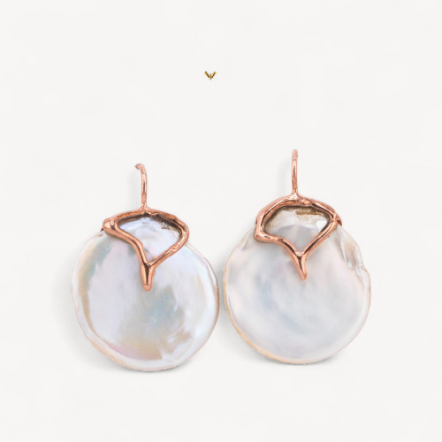 925 Silver Earrings Made in Italy with River Pearls in Rose Gold