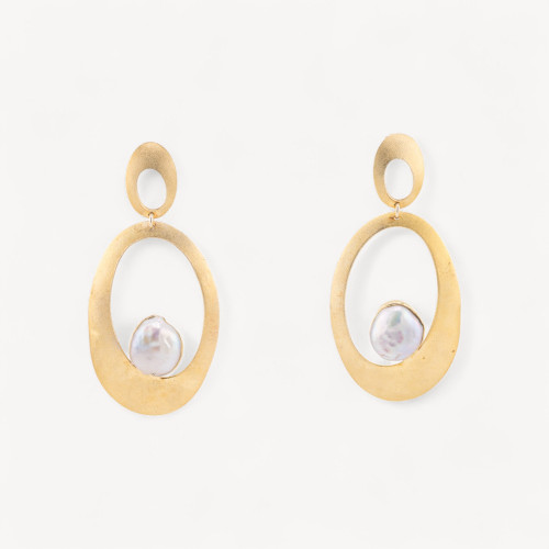 925 Silver Earrings Made in Italy with Golden Oval River Pearls