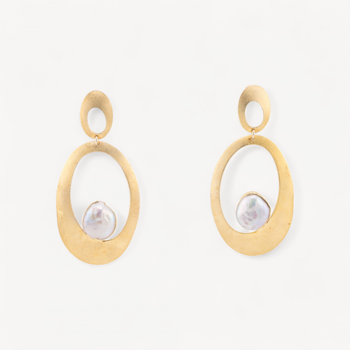 Orecchini Di Argento 925 Made in ITALY Con Perle Di Fiume Ovale Dorato-ARGENT 925 DESIGN ITALIE | Worldofjewel.com