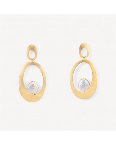 Orecchini Di Argento 925 Made in ITALY Con Perle Di Fiume Ovale Dorato-ARGENT 925 DESIGN ITALIE | Worldofjewel.com