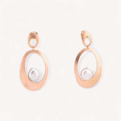 Ohrringe aus 925er Sterlingsilber, hergestellt in Italien, mit ovalen Flussperlen in Roségold