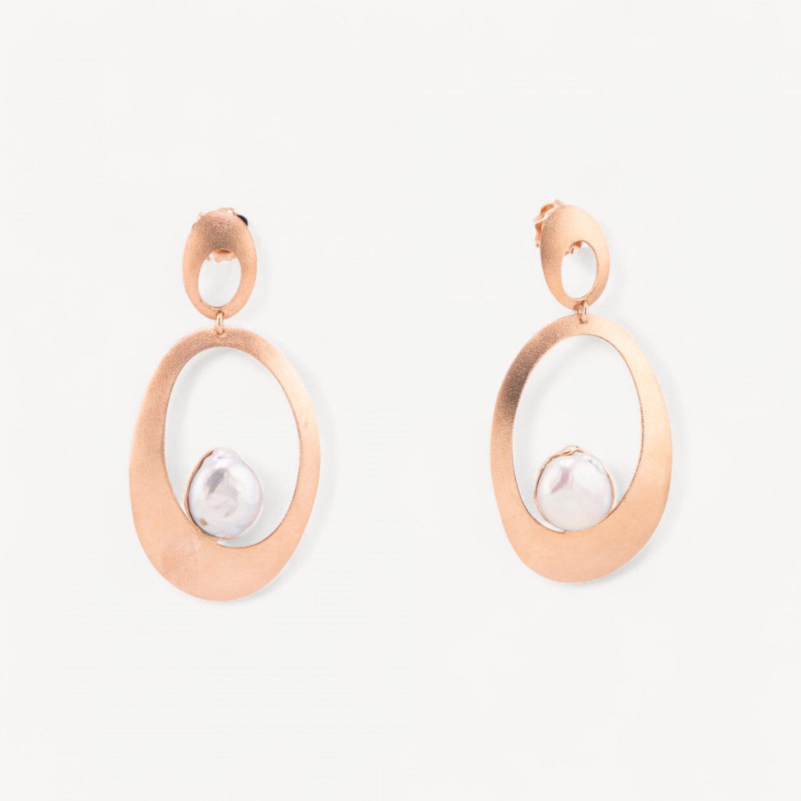Orecchini Di Argento 925 Made in ITALY Con Perle Di Fiume Ovale Oro Rosa-ARGENT 925 DESIGN ITALIE | Worldofjewel.com