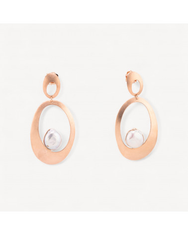 Orecchini Di Argento 925 Made in ITALY Con Perle Di Fiume Ovale Oro Rosa-ARGENT 925 DESIGN ITALIE | Worldofjewel.com