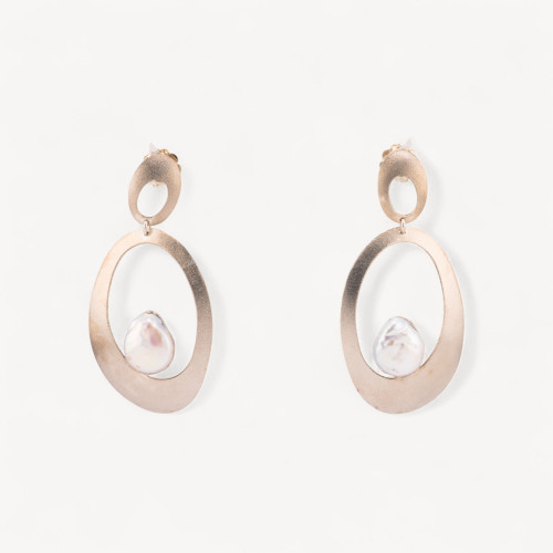 925 Silver Earrings Made in Italy with Rhodium-Plated Oval River Pearls