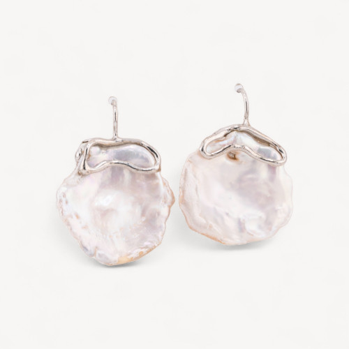 Boucles d'oreilles en argent 925 fabriquées en Italie avec des perles de rivière rhodiées