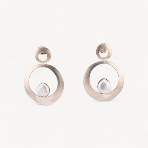 925 Silver Earrings Made in Italy with Rhodium-Plated Round River Pearls