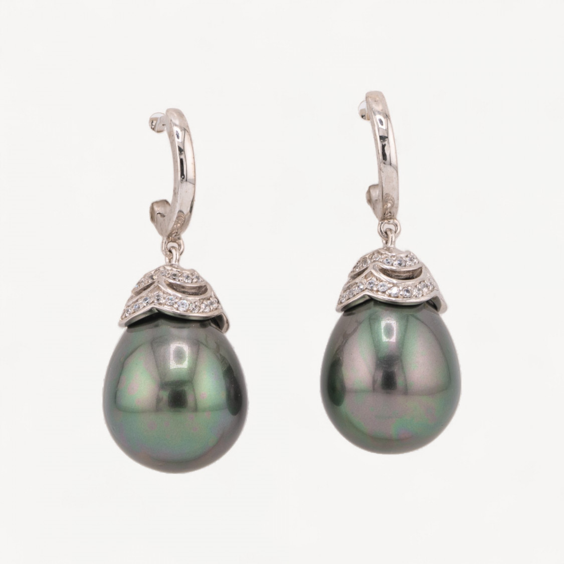 Orecchini Perno Chiuso Di Argento 925 Con Perle Di Maiorca e Zirconi 14x37mm-ARGENT 925 DESIGN ITALIE | Worldofjewel.com