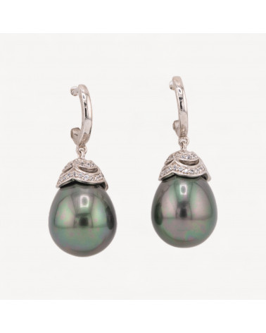 Orecchini Perno Chiuso Di Argento 925 Con Perle Di Maiorca e Zirconi 14x37mm-ARGENT 925 DESIGN ITALIE | Worldofjewel.com