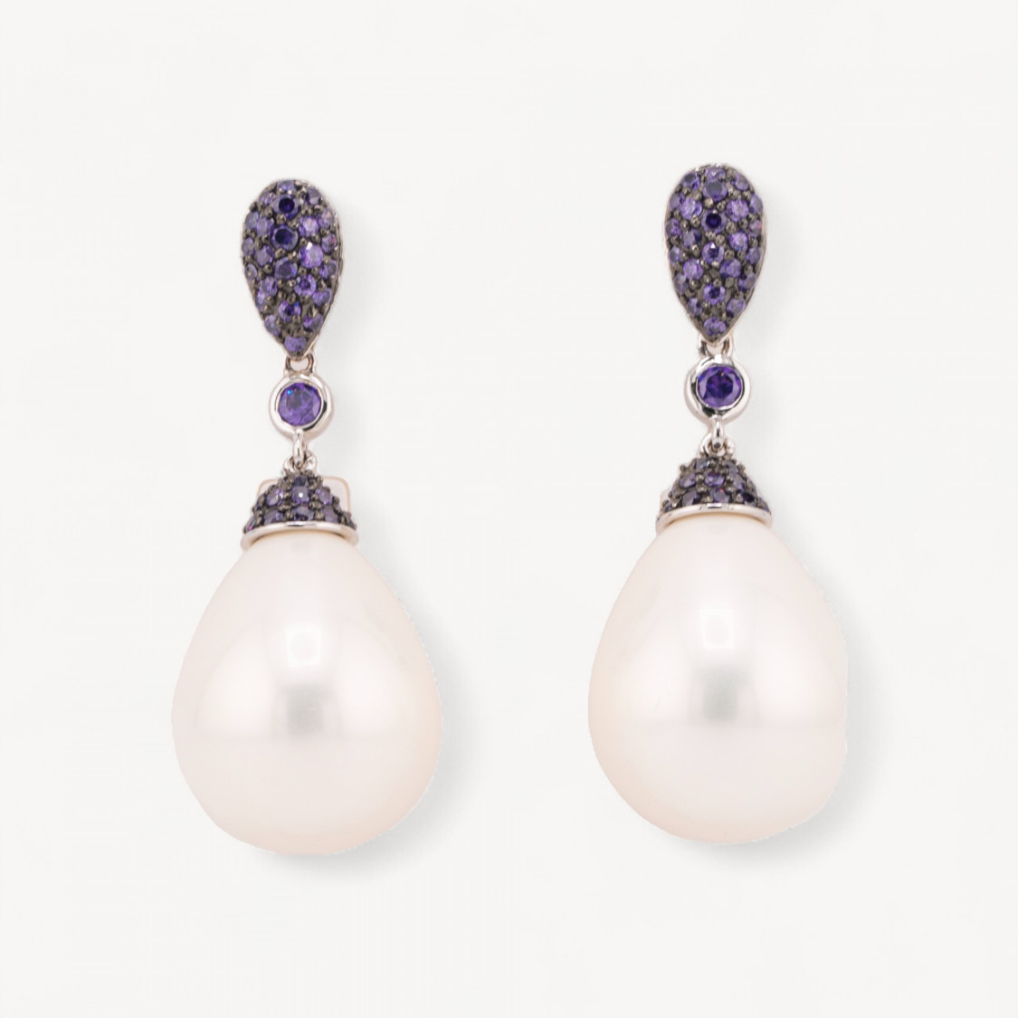 Orecchini Perno Chiuso Di Argento 925 Con Perle Di Maiorca e Zirconi 17x43mm-ARGENT 925 DESIGN ITALIE | Worldofjewel.com