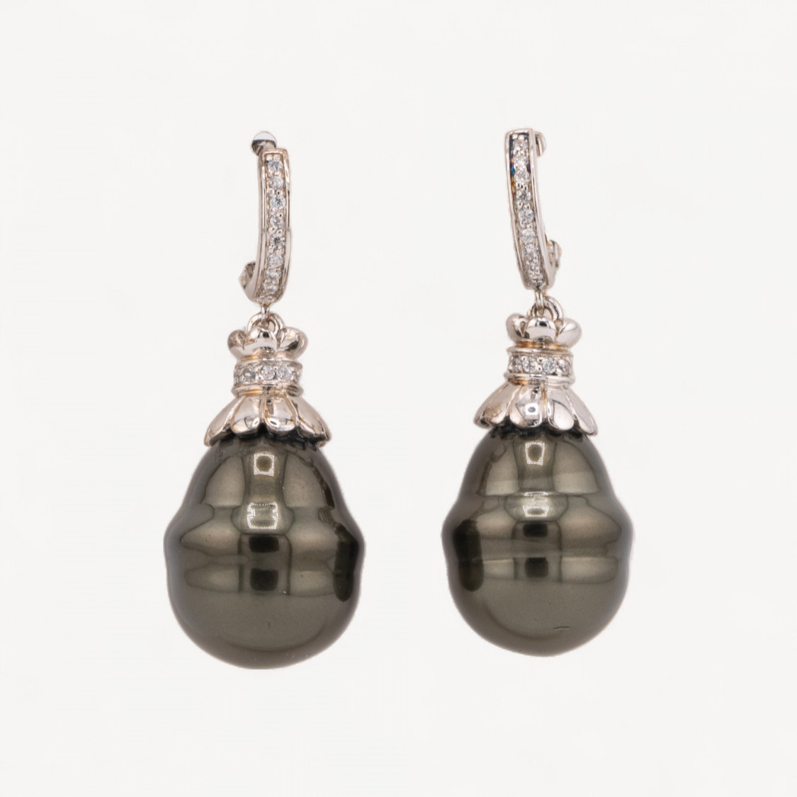 Orecchini Perno Chiuso Di Argento 925 Con Zirconi E Perle Di Maiorca 16x40mm-ARGENT 925 DESIGN ITALIE | Worldofjewel.com