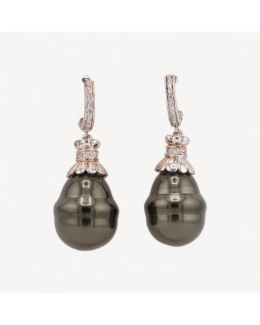 Orecchini Perno Chiuso Di Argento 925 Con Zirconi E Perle Di Maiorca 16x40mm-ARGENT 925 DESIGN ITALIE | Worldofjewel.com