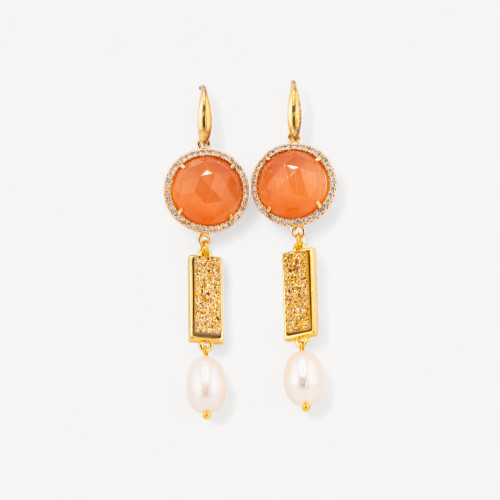 Boucles d'oreilles puces en argent 925, serties de perles œil-de-chat et druze de 20 x 80 mm provenant de la rivière Orange.