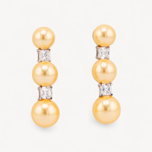 Pendientes de plata 925 con perlas de Mallorca y circonitas de 9x35 mm