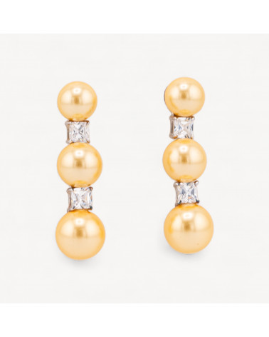 Orecchini Perno Di Argento 925 Con Perle Di Maiorca E Zirconi 9x35mm-ARGENT 925 DESIGN ITALIE | Worldofjewel.com