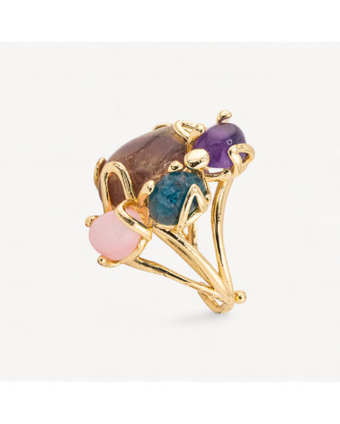 Anello Di Bronzo Collezione AURORA Con 4 Pietre Naturali 26x31mm Misura Regolabile Dorato con Ametista, Apatite, Quarzo Rosa e -ANELLI BIJOUX DONNA AURORA BEST SELLER | Worldofjewel.com