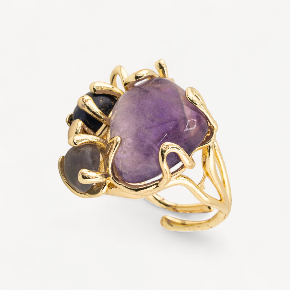 Anello Di Bronzo Collezione AURORA Con 4 Pietre Naturali 26x31mm Misura Regolabile Dorato con Ametista, Onice e Labradorite-ANELLI BIJOUX DONNA AURORA BEST SELLER | Worldofjewel.com