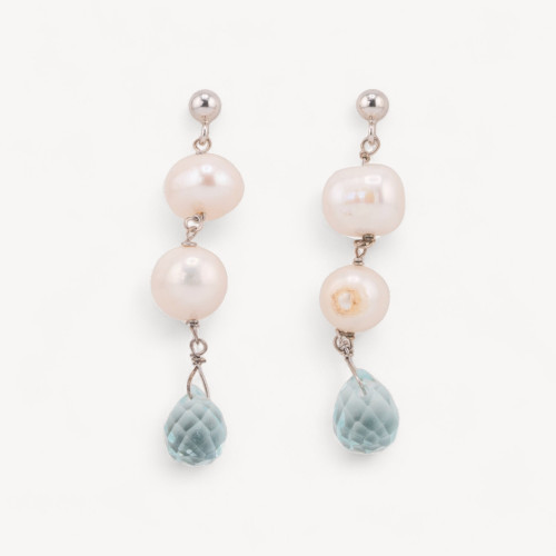 Pendientes de plata 925 con perlas de río y topacio en forma de gota.