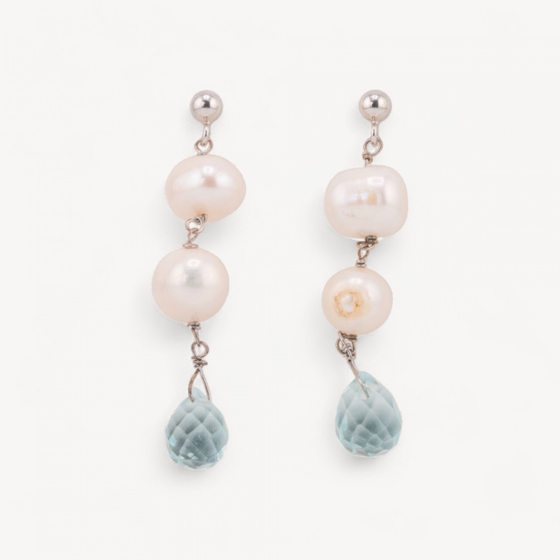 Orecchini A Perno Di Argento 925 Con Perle DI Fiume E Goccia Topazio Termodiffuso-ARGENT 925 DESIGN ITALIE | Worldofjewel.com