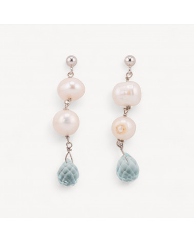 Orecchini A Perno Di Argento 925 Con Perle DI Fiume E Goccia Topazio Termodiffuso-ARGENT 925 DESIGN ITALIE | Worldofjewel.com