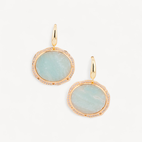 Boucles d'oreilles puces en bronze avec pierres dures et sertissage plaqué