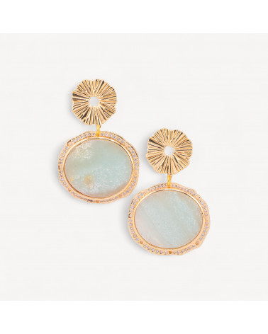 Orecchini A Perno in Bronzo Con Pietre Dure Piastra Incastonata Amazzonite Dorato-ORECCHINI HOT PICKS | Worldofjewel.com