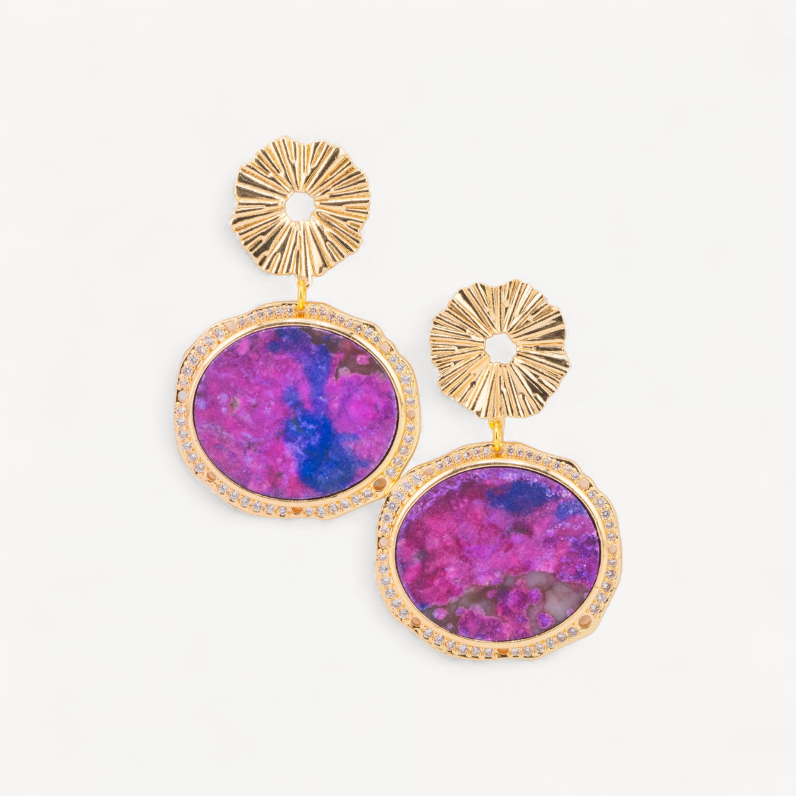 Orecchini A Perno in Bronzo Con Pietre Dure Piastra Incastonata Diaspro Imperiale Fucsia Dorato-ORECCHINI HOT PICKS | Worldofjewel.com