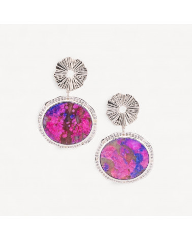 Orecchini A Perno in Bronzo Con Pietre Dure Piastra Incastonata Diaspro Imperiale Fucsia Rodiato-ORECCHINI HOT PICKS | Worldofjewel.com