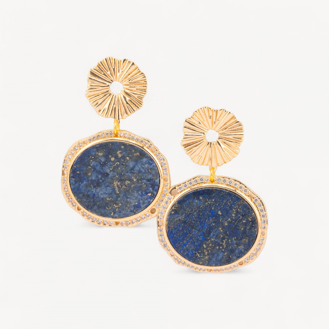 Orecchini A Perno in Bronzo Con Pietre Dure Piastra Incastonata Lapislazzuli Dorato-ORECCHINI HOT PICKS | Worldofjewel.com