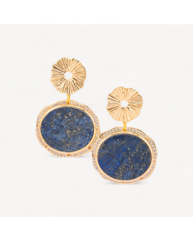 Orecchini A Perno in Bronzo Con Pietre Dure Piastra Incastonata Lapislazzuli Dorato-ORECCHINI HOT PICKS | Worldofjewel.com