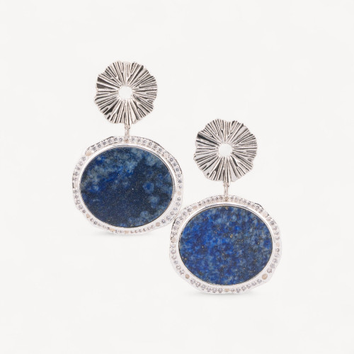 Ohrstecker aus Bronze mit Edelsteinen, rhodiniert mit Lapislazuli-Beschichtung