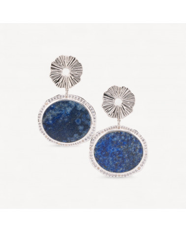 Orecchini A Perno in Bronzo Con Pietre Dure Piastra Incastonata Lapislazzuli Rodiato-ORECCHINI HOT PICKS | Worldofjewel.com