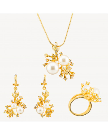 Parure Di Ottone Dorato Con Zirconi E Perle Di Maiorca-BIJOUX ET COLLECTIONS | Worldofjewel.com