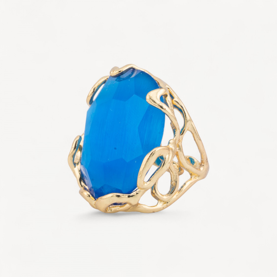 Anillo Bronce Ojo De Gato Irregular 28x32mm Talla Ajustable Azul Dorado-ANELLI BIJOUX DONNA AURORA BEST SELLER | Worldofjewel.com