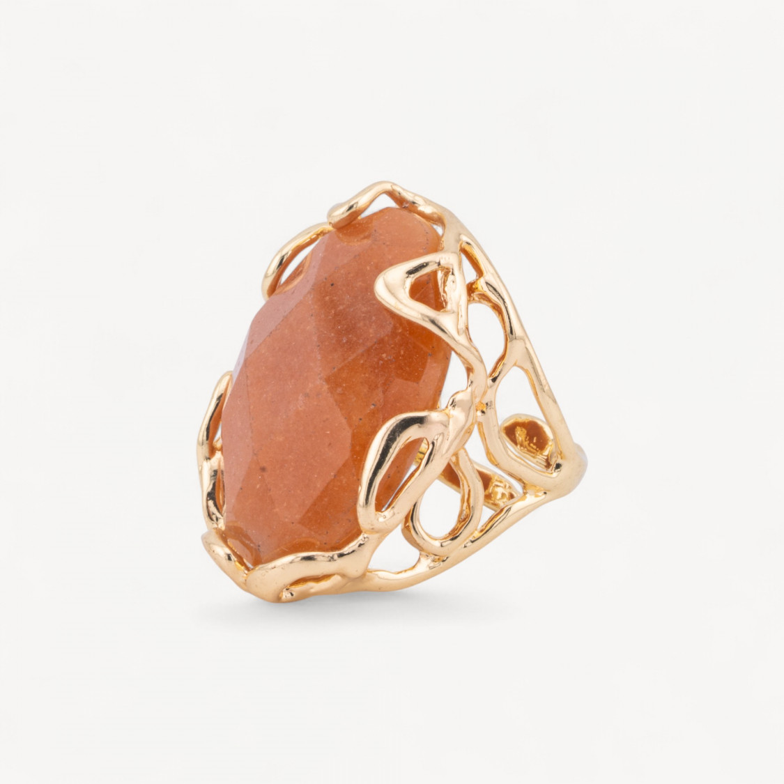 Anello Regolabile in Bronzo Dorato Collezione AURORA-1 con Pietre Dure Ovale Eosite | Gioiello Artigianale Donna 28x32mm-ANELLI BIJOUX DONNA AURORA BEST SELLER | Worldofjewel.com