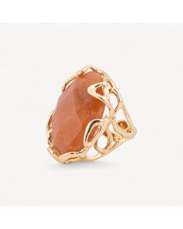 Anello Regolabile in Bronzo Dorato Collezione AURORA-1 con Pietre Dure Ovale Eosite | Gioiello Artigianale Donna 28x32mm-ANELLI BIJOUX DONNA AURORA BEST SELLER | Worldofjewel.com