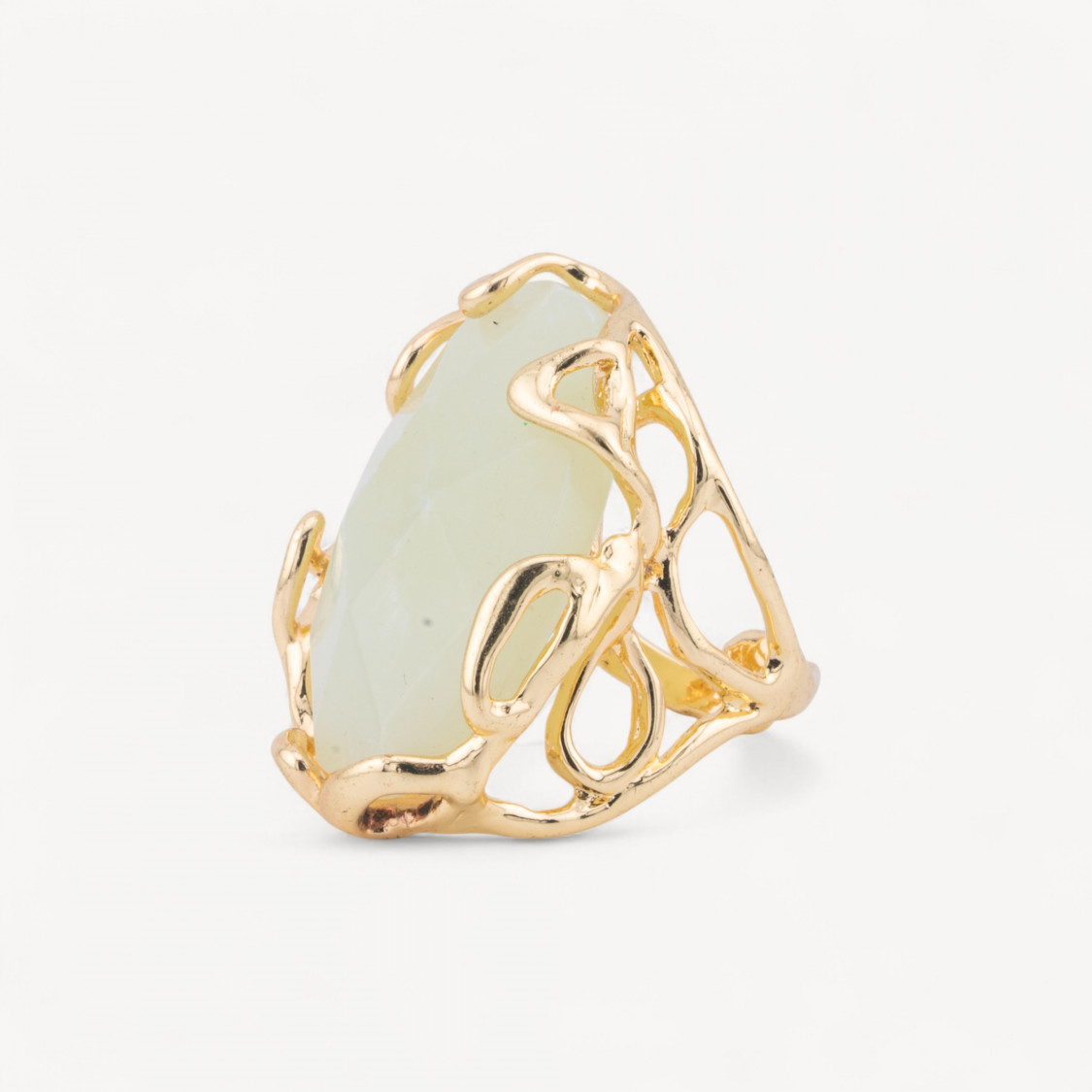 Anello Regolabile in Bronzo Dorato Collezione AURORA-1 con Pietre Dure Ovale New Jade | Gioiello Artigianale Donna 28x32mm-ANELLI BIJOUX DONNA AURORA BEST SELLER | Worldofjewel.com