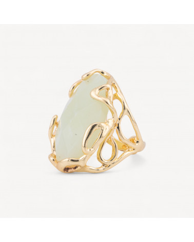 Anello Regolabile in Bronzo Dorato Collezione AURORA-1 con Pietre Dure Ovale New Jade | Gioiello Artigianale Donna 28x32mm-ANELLI BIJOUX DONNA AURORA BEST SELLER | Worldofjewel.com