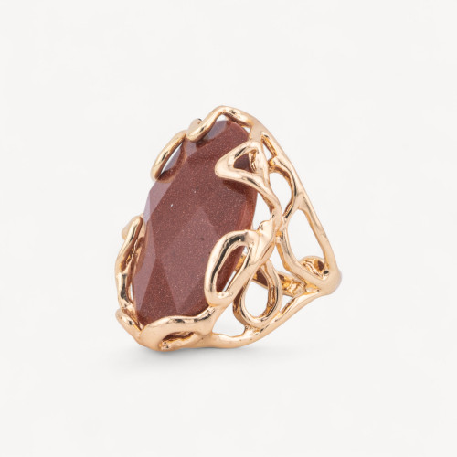 Anello Regolabile in Bronzo Dorato Collezione AURORA-1 con Pietre Dure Ovale Pietra Del Sole Synt | Gioiello Artigianale Donn-ANELLI BIJOUX DONNA AURORA BEST SELLER | Worldofjewel.com