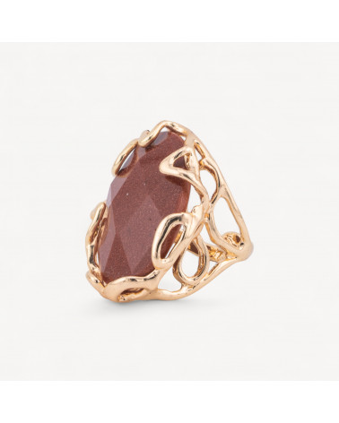 Anello Regolabile in Bronzo Dorato Collezione AURORA-1 con Pietre Dure Ovale Pietra Del Sole Synt | Gioiello Artigianale Donn-ANELLI BIJOUX DONNA AURORA BEST SELLER | Worldofjewel.com