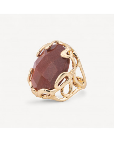 Anillo De Bronce Con Piedra Natural Irregular 28x32mm Tamaño Ajustable Piedra De Sol Redonda Dorada Synt-ANELLI BIJOUX DONNA AURORA BEST SELLER | Worldofjewel.com