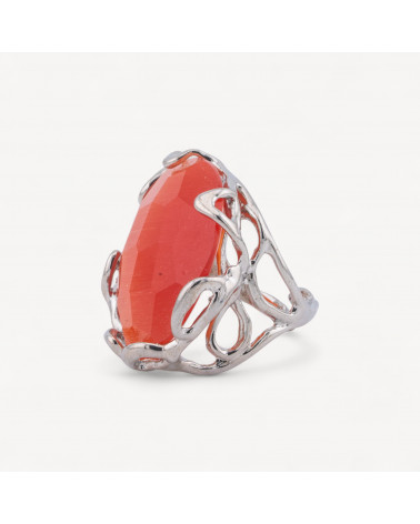 Anello Regolabile in Bronzo Rodiato Collezione AURORA-1 con Occhio Di Gatto Arancio | Gioiello Artigianale Donna 28x32mm-ANELLI BIJOUX DONNA AURORA BEST SELLER | Worldofjewel.com