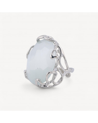 Anello Regolabile in Bronzo Rodiato Collezione AURORA-1 con Occhio Di Gatto Bianco | Gioiello Artigianale Donna 28x32mm-ANELLI BIJOUX DONNA AURORA BEST SELLER | Worldofjewel.com