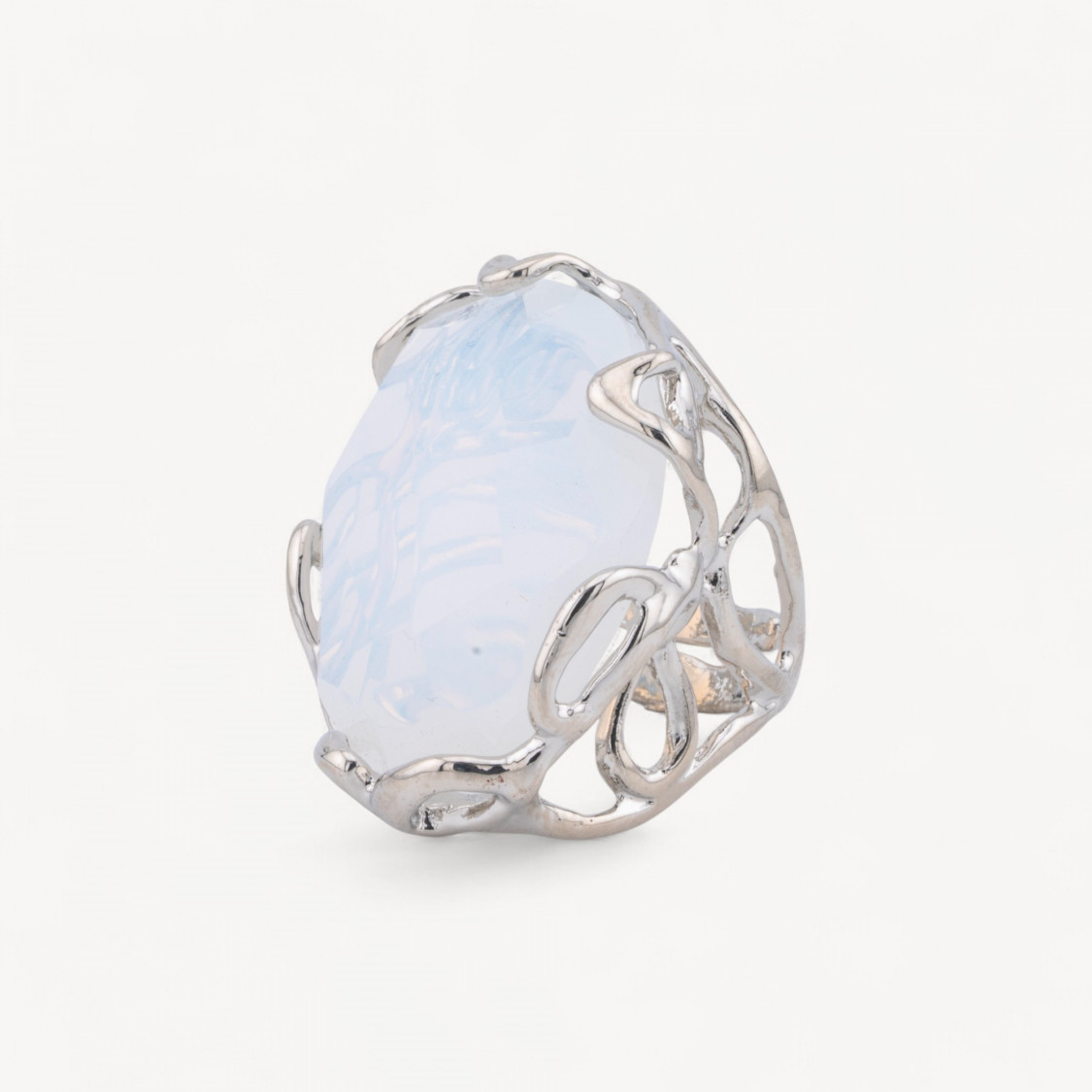 Anello Regolabile in Bronzo Rodiato Collezione AURORA-1 con Pietre Dure Opale Synth | Gioiello Artigianale Donna 28x32mm-ANELLI BIJOUX DONNA AURORA BEST SELLER | Worldofjewel.com