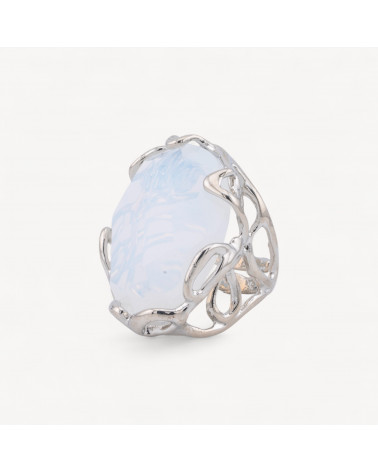 Anello Regolabile in Bronzo Rodiato Collezione AURORA-1 con Pietre Dure Opale Synth | Gioiello Artigianale Donna 28x32mm-ANELLI BIJOUX DONNA AURORA BEST SELLER | Worldofjewel.com
